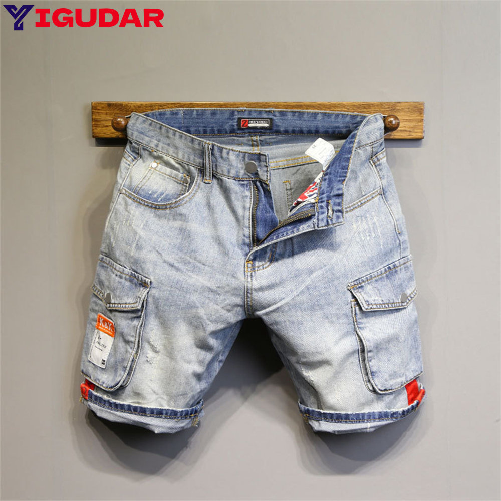 Streetwear Brand Denim - Shorts Jeans Masculinos Rasgados da Moda